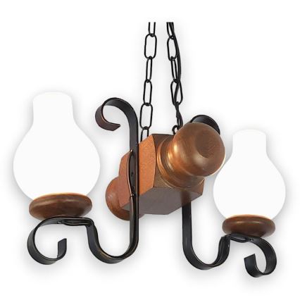 Brilagi - Kattokruunu ketjussa RUSTIC 2xE14/40W/230V pyökki/saksanpähkinä