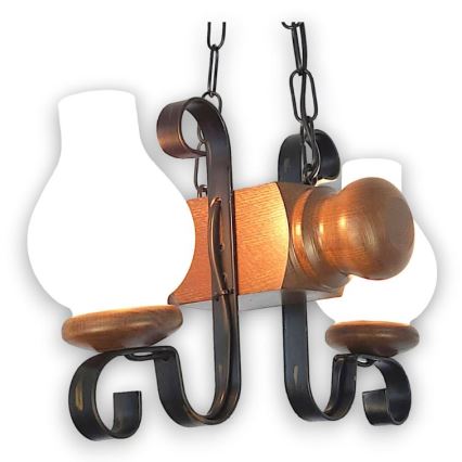 Brilagi - Kattokruunu ketjussa RUSTIC 2xE14/40W/230V pyökki/saksanpähkinä