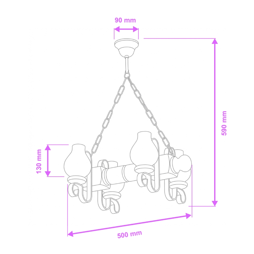 Brilagi - Kattokruunu ketjussa RUSTIC 4xE14/40W/230V pyökki