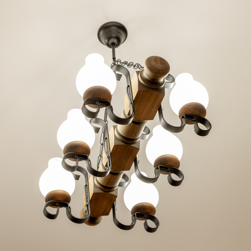 Brilagi - Kattokruunu ketjussa RUSTIC 6xE14/40W/230V pyökki