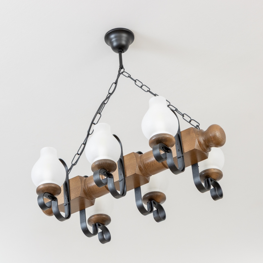 Brilagi - Kattokruunu ketjussa RUSTIC 6xE14/40W/230V pyökki/saksanpähkinä