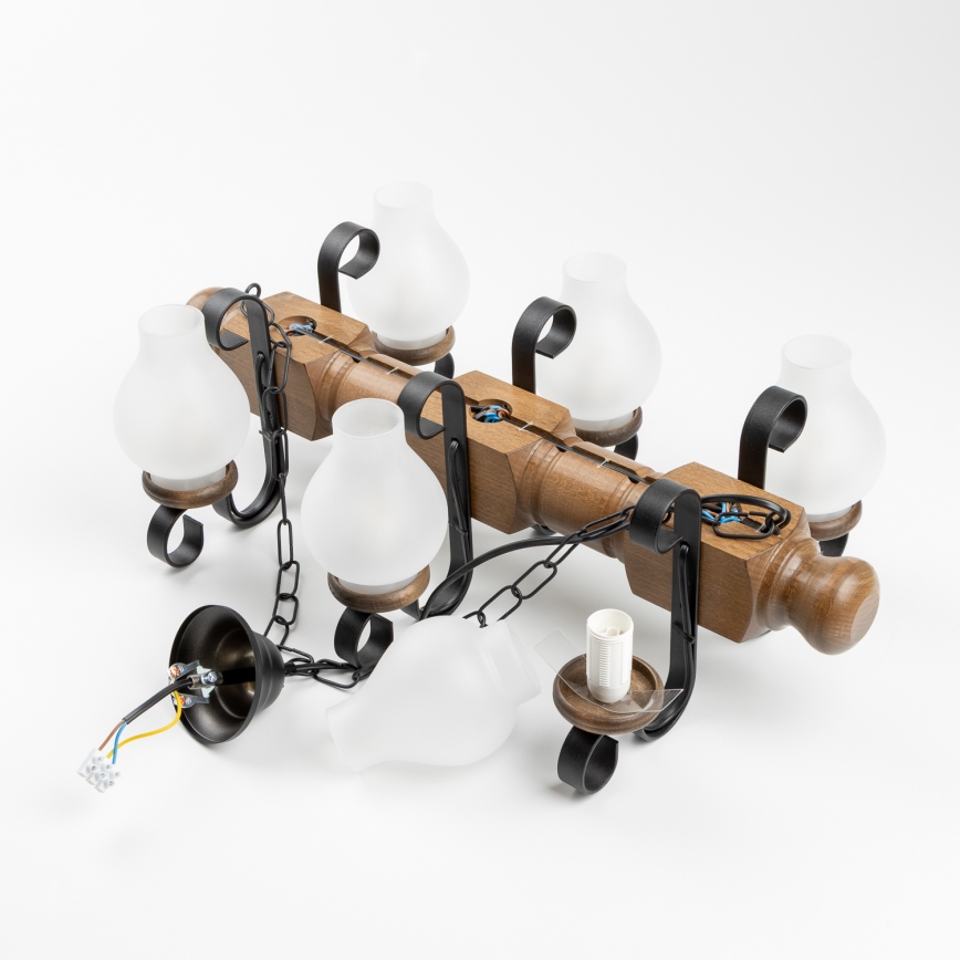 Brilagi - Kattokruunu ketjussa RUSTIC 6xE14/40W/230V pyökki/saksanpähkinä