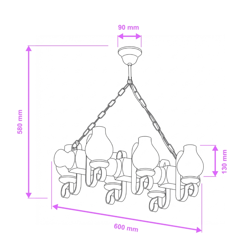 Brilagi - Kattokruunu ketjussa RUSTIC 6xE14/40W/230V pyökki/saksanpähkinä