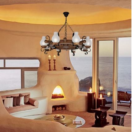 Brilagi - Kattokruunu ketjussa TIMONA 8xE14/40W/230V pyökki/saksanpähkinä