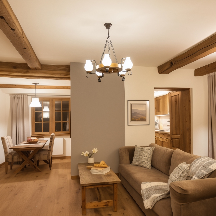 Brilagi - Kattokruunu ROATA ketjulla 5xE14/40W/230V, halkaisija 50 cm, pyökki/pähkinä