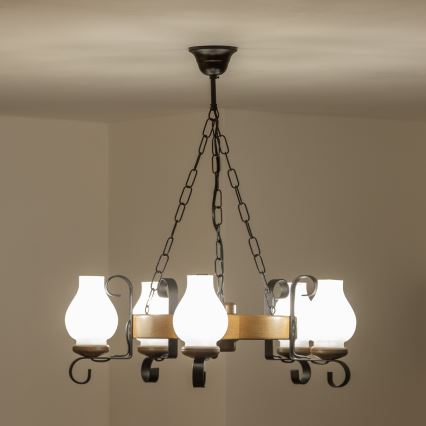 Brilagi - Kattokruunu ROATA ketjulla 5xE14/40W/230V, halkaisija 50 cm, pyökki/pähkinä