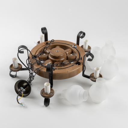 Brilagi - Kattokruunu ROATA ketjulla 5xE14/40W/230V, halkaisija 50 cm, pyökki/pähkinä