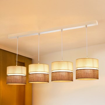 Brilagi - Kattovalaisin köydellä ROYAL JUTE 4xE27/15W/230V beige/kerma/valkoinen