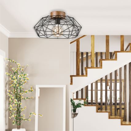 Brilagi - Kattovalaisin WOODY BASKET 1xE27/60W/230V Ø 40 cm tammi/pähkinä