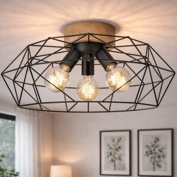 Brilagi - Kattovalaisin WOODY BASKET 3xE27/60W/230V, halkaisija 60 cm, tammi