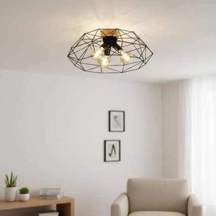 Brilagi - Kattovalaisin WOODY BASKET 3xE27/60W/230V, halkaisija 60 cm, tammi