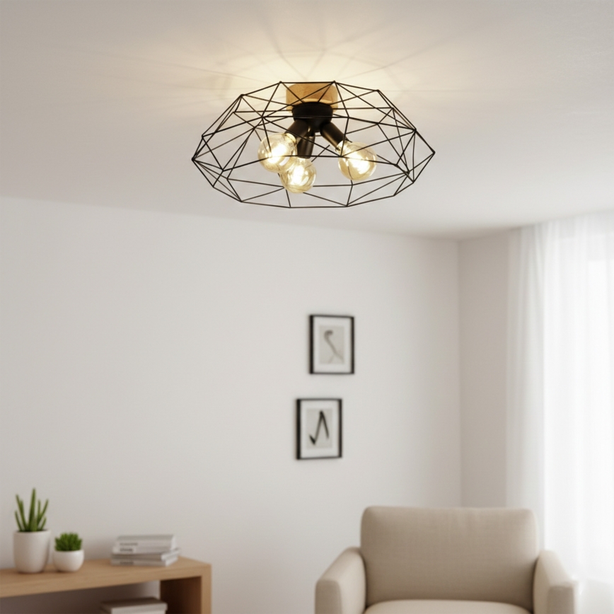 Brilagi - Kattovalaisin WOODY BASKET 3xE27/60W/230V, halkaisija 60 cm, tammi