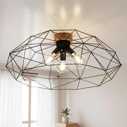 Brilagi - Kattovalaisin WOODY BASKET 3xE27/60W/230V halkaisija 80 cm tammi