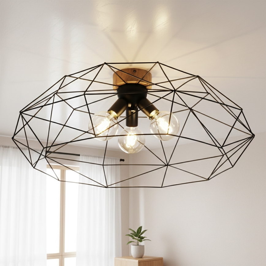 Brilagi - Kattovalaisin WOODY BASKET 3xE27/60W/230V halkaisija 80 cm tammi