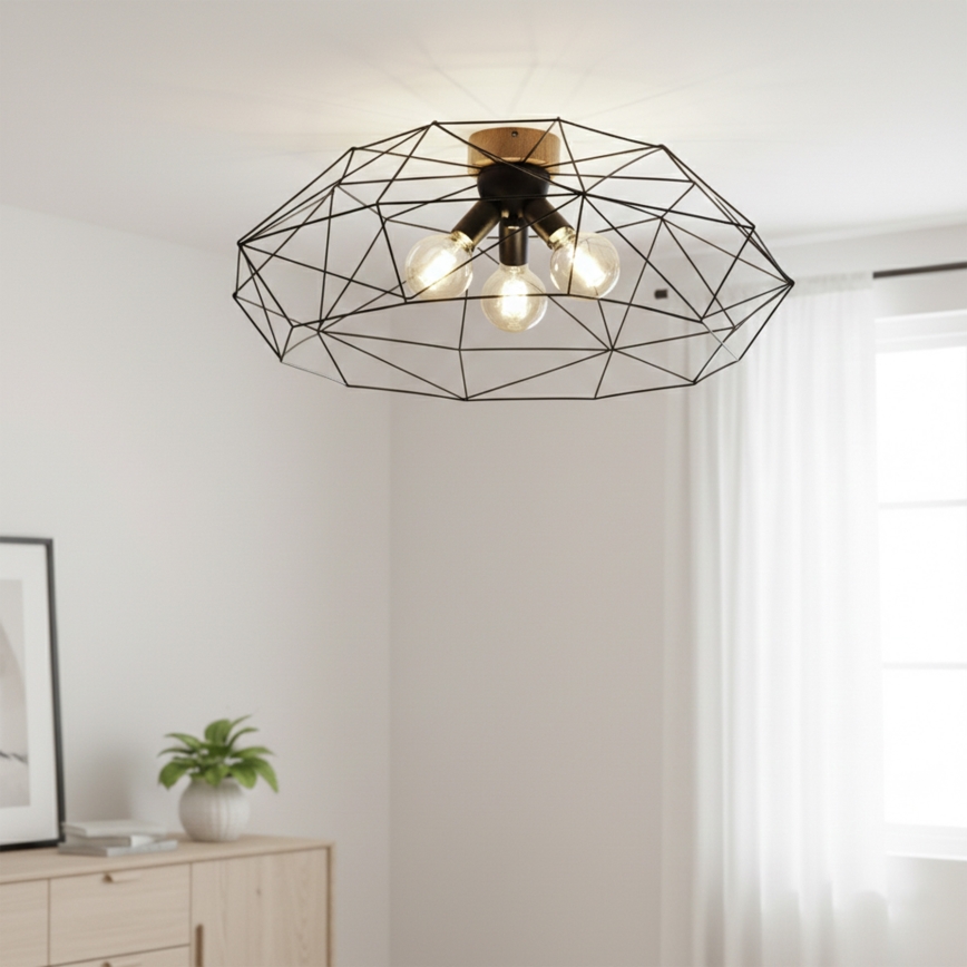 Brilagi - Kattovalaisin WOODY BASKET 3xE27/60W/230V halkaisija 80 cm tammi