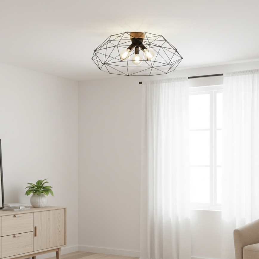 Brilagi - Kattovalaisin WOODY BASKET 3xE27/60W/230V halkaisija 80 cm tammi