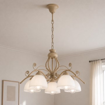 Brilagi - Ketjulla ripustettava kattokruunu ANTICO MODERN 5xE27/60W/230V beige