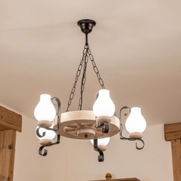 Brilagi - Ketjulla ripustettava kattokruunu ROATA 5xE14/40W/230V tammi