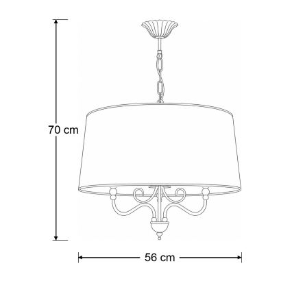 BRILAGI - Ketjulla ripustettava kattokruunu SONIA, 3 x E27 (max 15 W), 230 V, halkaisija 56 cm, kermanvärinen/patina
