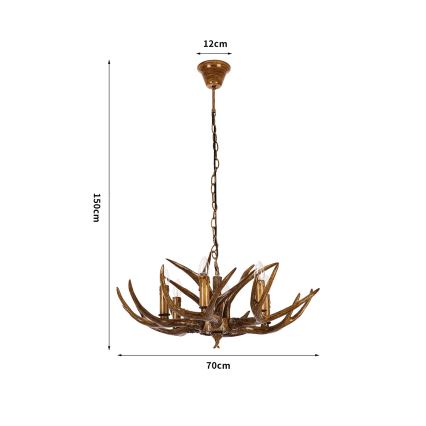 Brilagi - Ketjulla roikkuva kattokruunu DEER 6xE14/10W/230V, Ø 70 cm, peuran sarvet