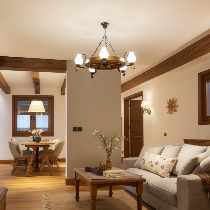 Brilagi - Ketjulla roikkuva kattokruunu ROATA 5xE14/40W/230V, halkaisija 70 cm pyökki/pähkinä