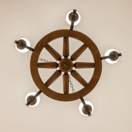 Brilagi - Ketjulla roikkuva kattokruunu ROATA 5xE14/40W/230V, halkaisija 70 cm pyökki/pähkinä