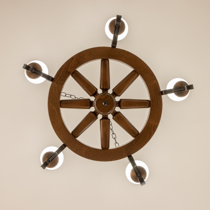 Brilagi - Ketjulla roikkuva kattokruunu ROATA 5xE14/40W/230V, halkaisija 70 cm pyökki/pähkinä