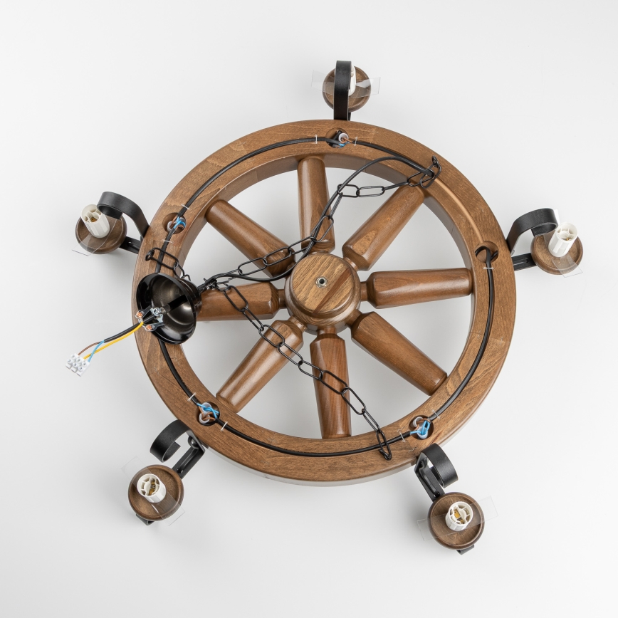 Brilagi - Ketjulla roikkuva kattokruunu ROATA 5xE14/40W/230V, halkaisija 70 cm pyökki/pähkinä