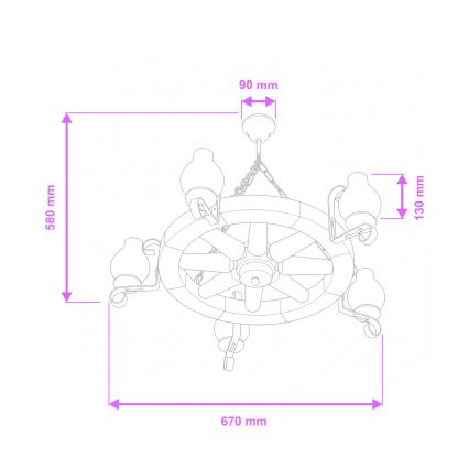 Brilagi - Ketjulla roikkuva kattokruunu ROATA 5xE14/40W/230V, halkaisija 70 cm pyökki/pähkinä