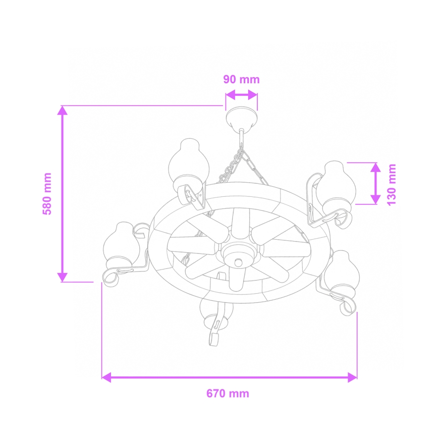 Brilagi - Ketjulla roikkuva kattokruunu ROATA 5xE14/40W/230V, halkaisija 70 cm pyökki/pähkinä