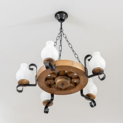 Brilagi - Ketjulla roikkuva kattokruunu ROATA 5xE14/40W/230V Ø 50 cm pyökki