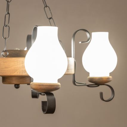 Brilagi - Ketjulla roikkuva kattokruunu ROATA 5xE14/40W/230V Ø 50 cm pyökki