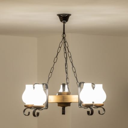 Brilagi - Ketjulla roikkuva kattokruunu ROATA 5xE14/40W/230V Ø 50 cm pyökki