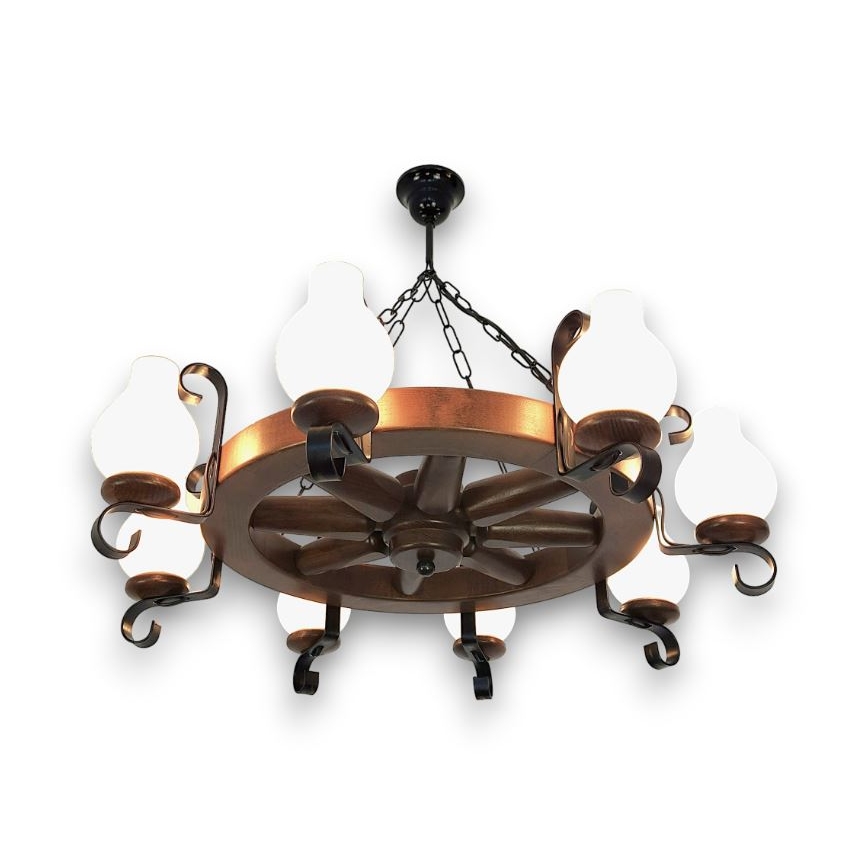 Brilagi - ketjulla roikkuva kattokruunu ROATA 8xE14/40W/230V halkaisija 70 cm pyökki/pähkinä