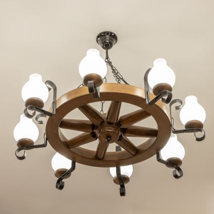 Brilagi - ketjulla roikkuva kattokruunu ROATA 8xE14/40W/230V halkaisija 70 cm pyökki/pähkinä