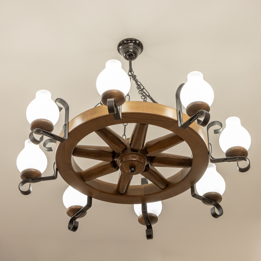 Brilagi - ketjulla roikkuva kattokruunu ROATA 8xE14/40W/230V halkaisija 70 cm pyökki/pähkinä