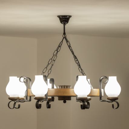 Brilagi - ketjulla roikkuva kattokruunu ROATA 8xE14/40W/230V halkaisija 70 cm pyökki/pähkinä