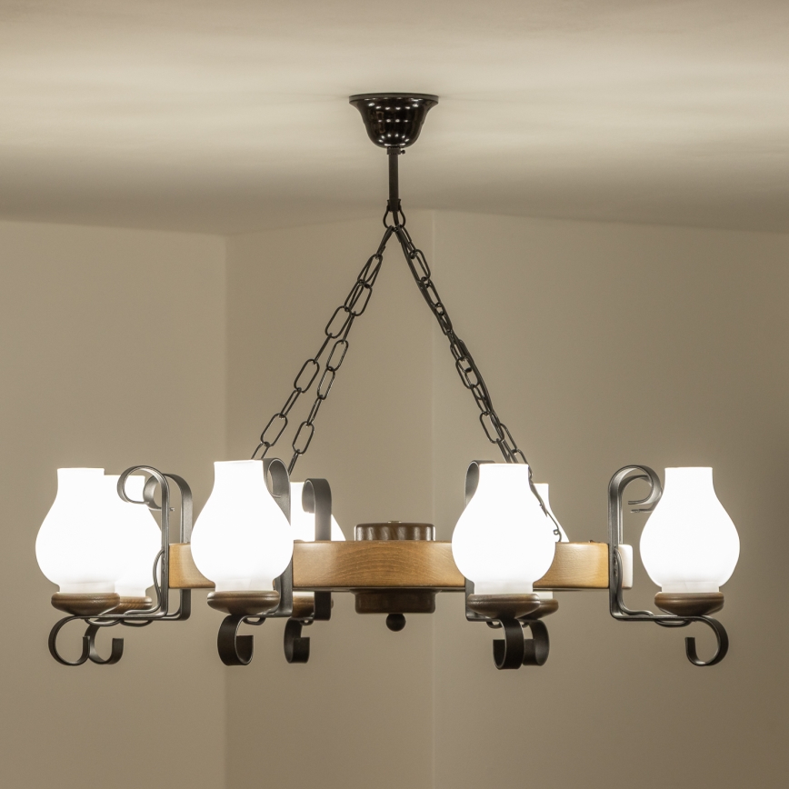 Brilagi - ketjulla roikkuva kattokruunu ROATA 8xE14/40W/230V halkaisija 70 cm pyökki/pähkinä