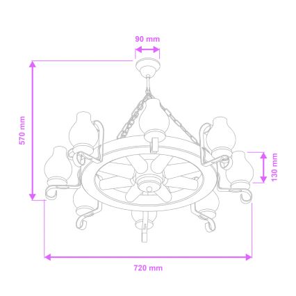 Brilagi - ketjulla roikkuva kattokruunu ROATA 8xE14/40W/230V halkaisija 70 cm pyökki/pähkinä