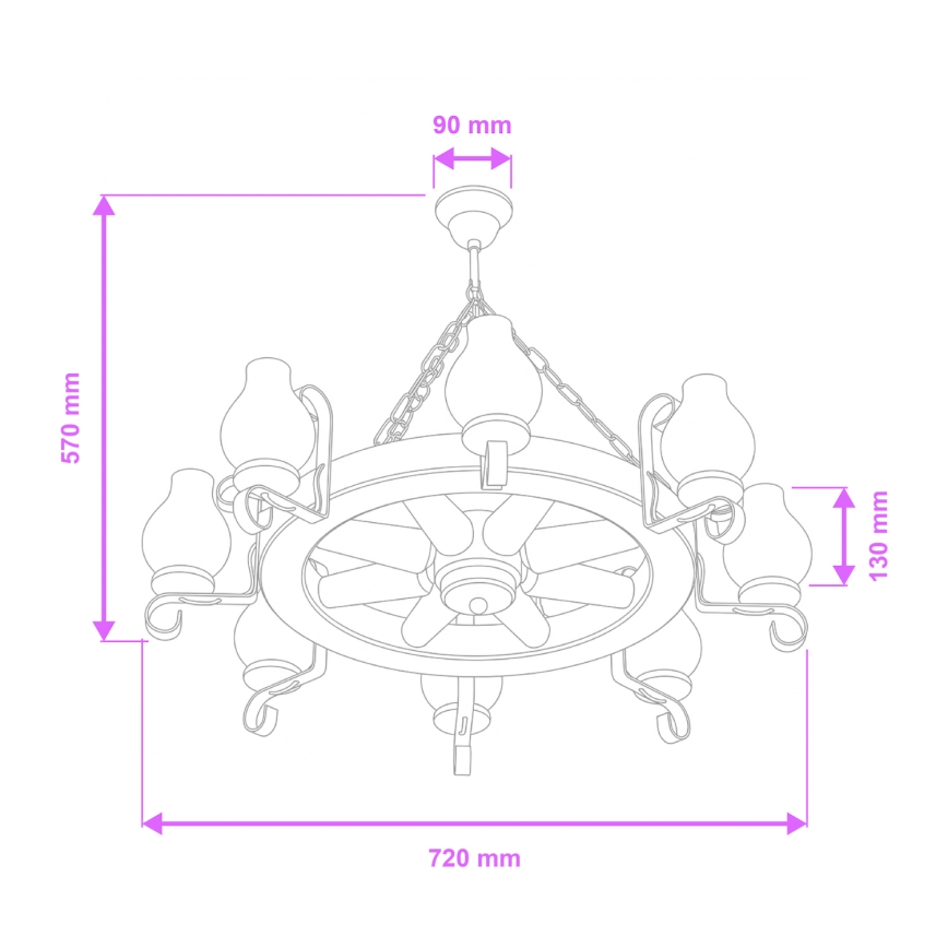 Brilagi - ketjulla roikkuva kattokruunu ROATA 8xE14/40W/230V halkaisija 70 cm pyökki/pähkinä