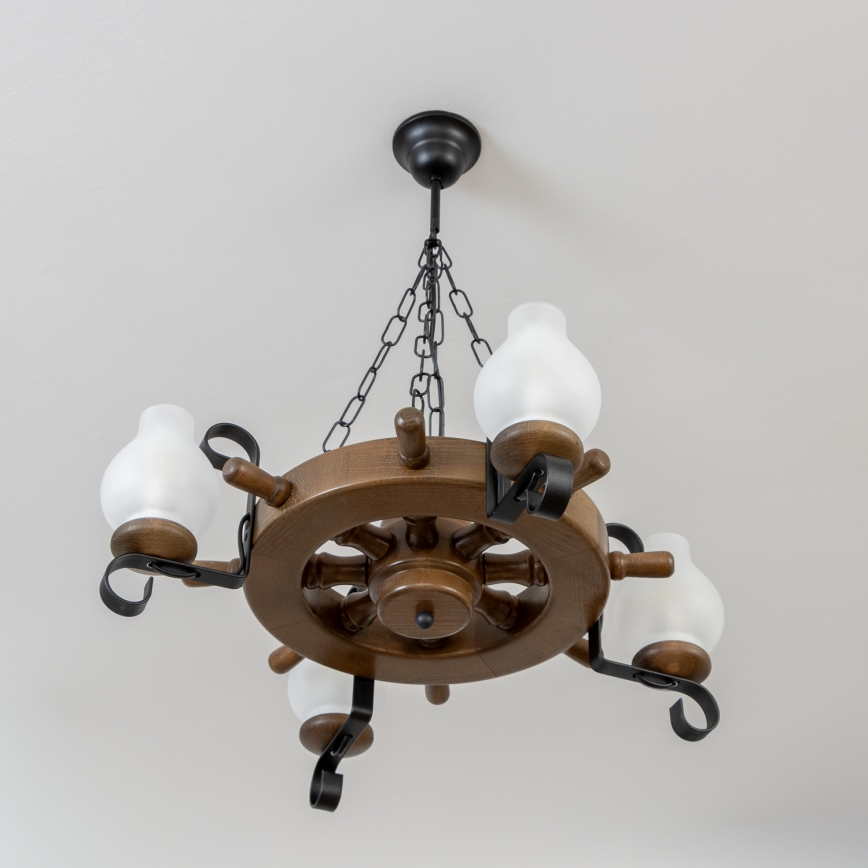 Brilagi - Ketjulla roikkuva TIMONA-kattokruunu 4xE14/40W/230V Ø 50 cm, pyökki/pähkinä