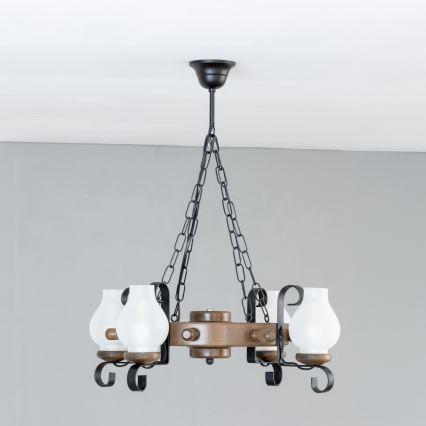 Brilagi - Ketjulla roikkuva TIMONA-kattokruunu 4xE14/40W/230V Ø 50 cm, pyökki/pähkinä