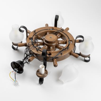 Brilagi - Ketjulla roikkuva TIMONA-kattokruunu 4xE14/40W/230V Ø 50 cm, pyökki/pähkinä