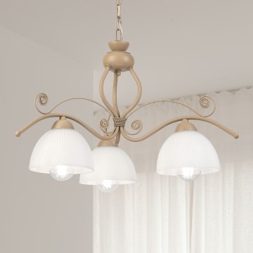 Brilagi - Ketjulla varustettu kattokruunu ANTICO MODERN 3xE27/60W/230V beige