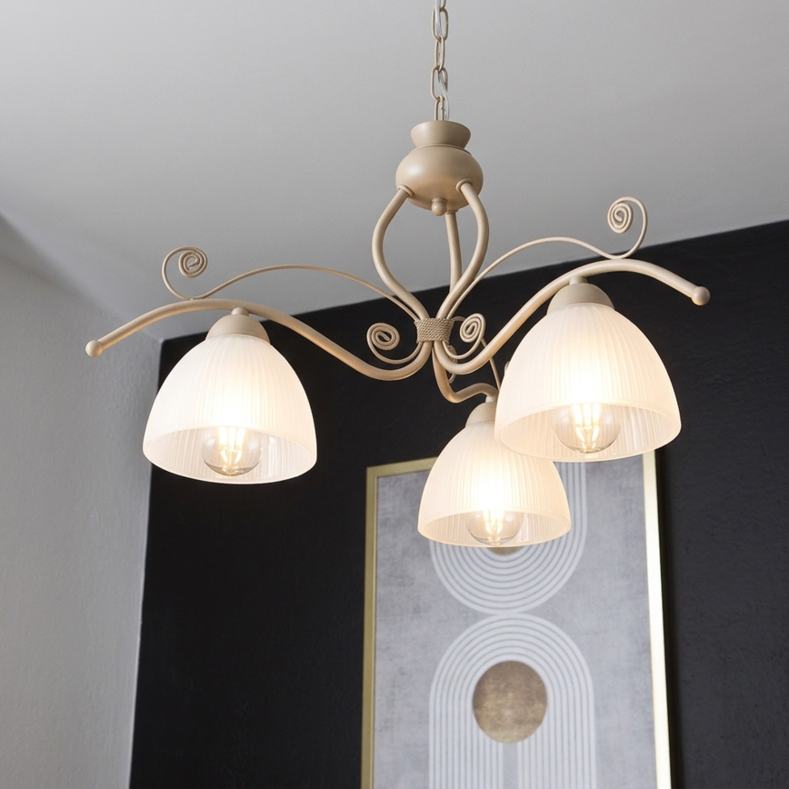 Brilagi - Ketjulla varustettu kattokruunu ANTICO MODERN 3xE27/60W/230V beige