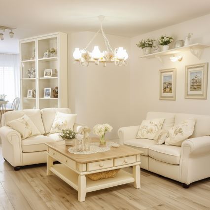 Brilagi - Ketjulla varustettu riippuvalaisin QUEEN 6xE14/40W/230V pyökki/kerma