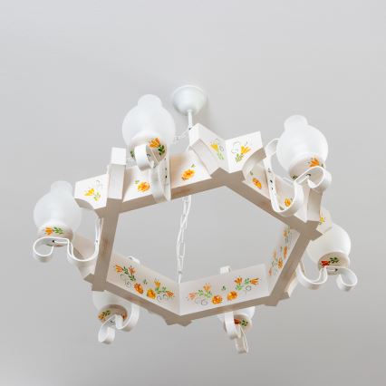 Brilagi - Ketjulla varustettu riippuvalaisin QUEEN 6xE14/40W/230V pyökki/kerma