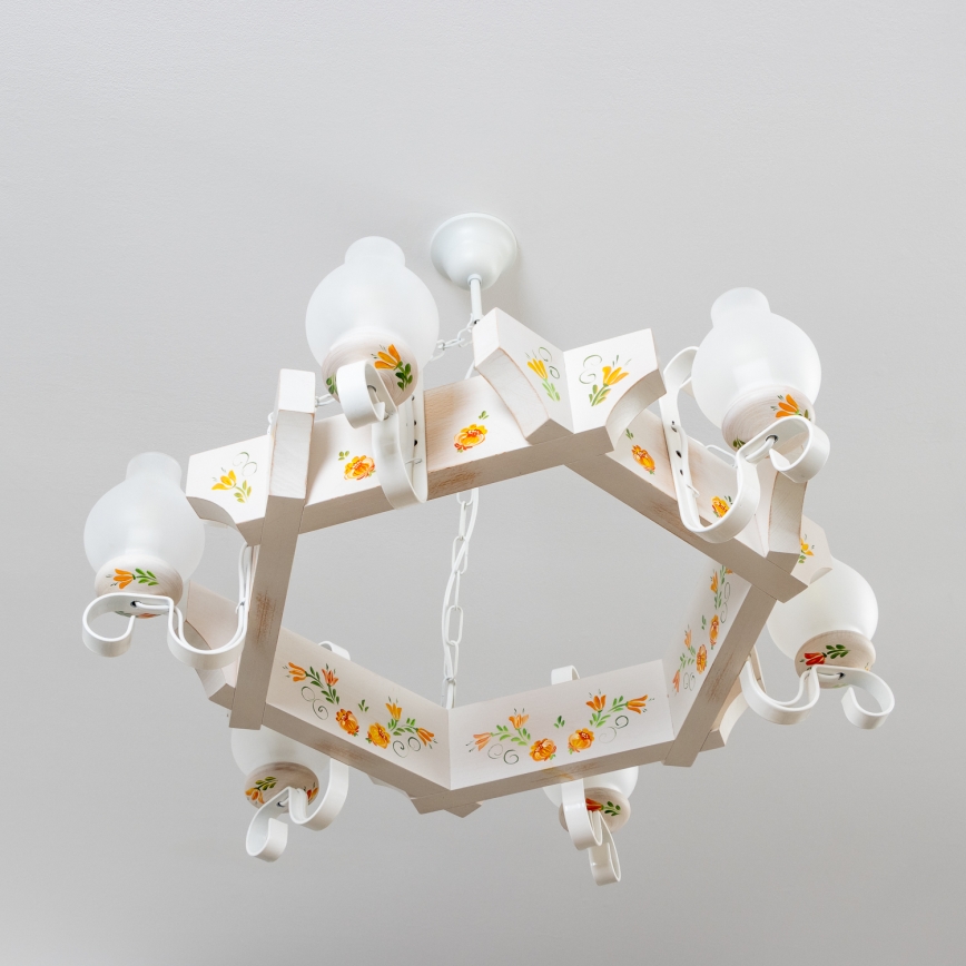 Brilagi - Ketjulla varustettu riippuvalaisin QUEEN 6xE14/40W/230V pyökki/kerma