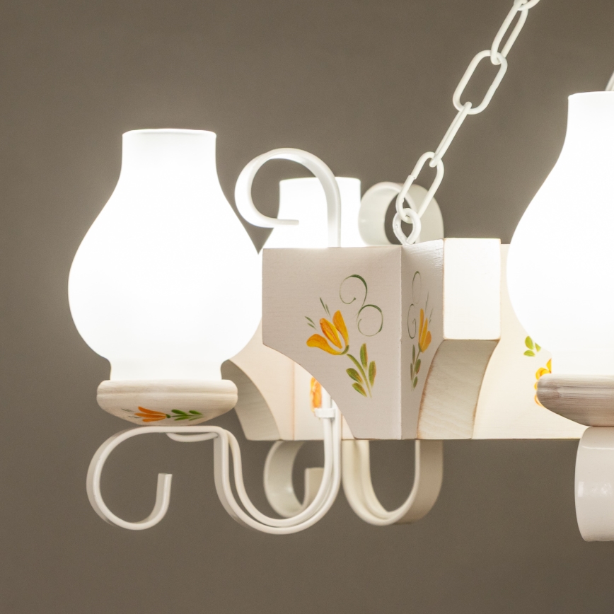 Brilagi - Ketjulla varustettu riippuvalaisin QUEEN 6xE14/40W/230V pyökki/kerma