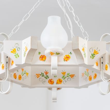 Brilagi - Ketjulla varustettu riippuvalaisin QUEEN 6xE14/40W/230V pyökki/kerma